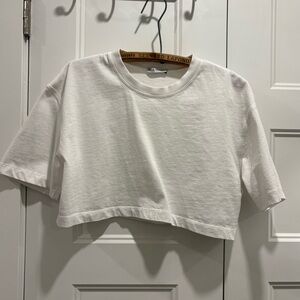Zara White Heavyweight Crewneck Crop Tee (S)